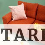 red fabric sofa