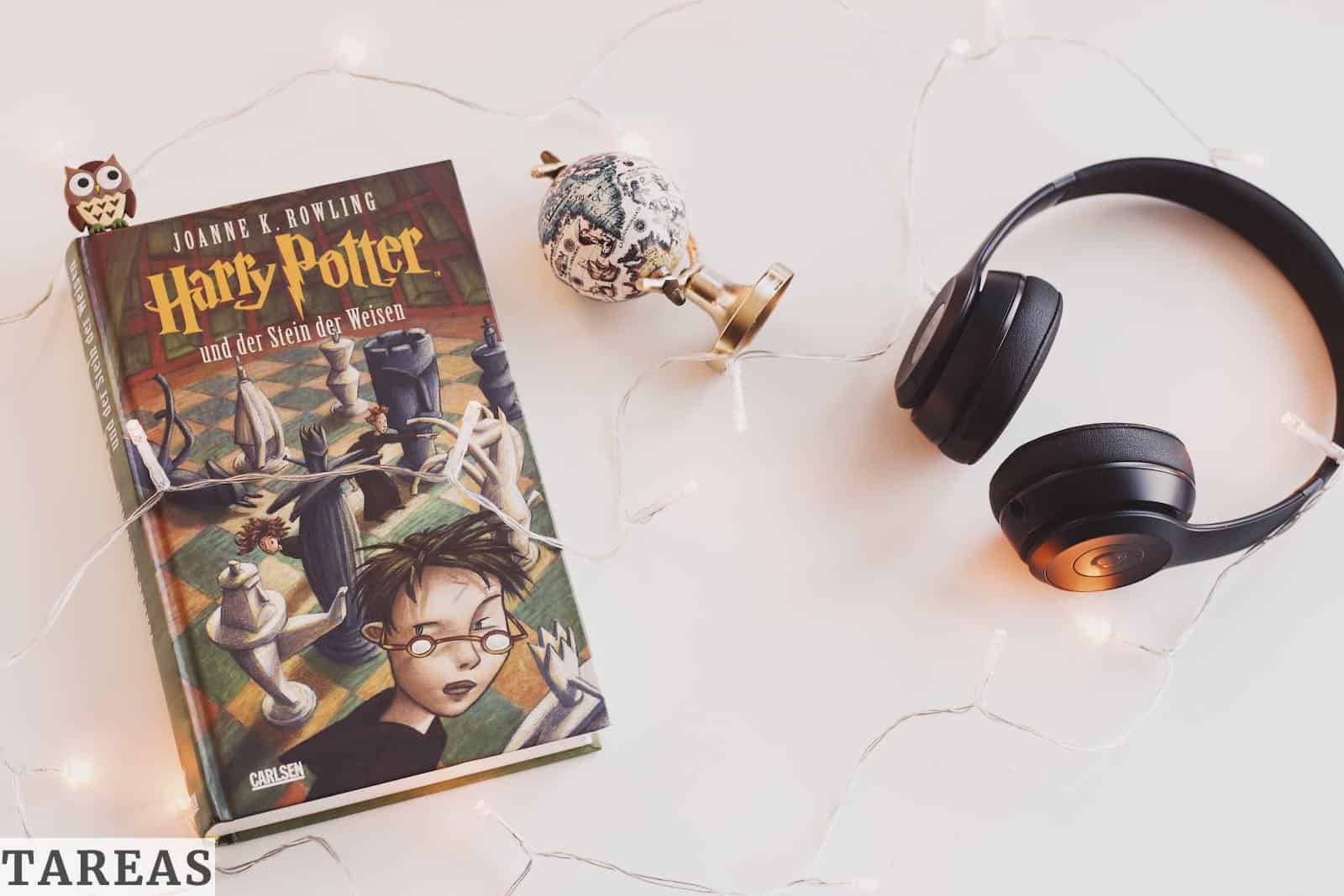 Harry Potter Book and Black Headphones With Trinket
